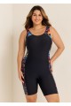 Plants Print Scoop Neck Athletic Boyleg Tummy Rash Guard Control One Piece Swimsuit
