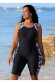 Black And White Coconut Tree Print Round Neck One Piece Swimsuit