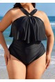 Black Square Cut Hardware One Piece Swimsuit
