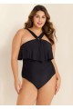 Black Square Cut Hardware One Piece Swimsuit