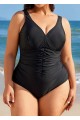 Black V Neck Ruched Cut One Piece Swimsuit
