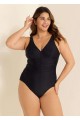 Black V Neck Ruched Cut One Piece Swimsuit