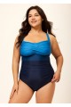 Blue Panelled Twist Front Modest Plus Size One Piece Swimsuit