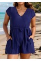 Blue Wrap Pocket Curvy 1 Piece Bathing Suits Romper One Piece Swimsuit
