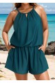 Curvy Green High Neck Hollow With Pocket 1 Piece Bathing Suits Romper One Piece Swimsuit