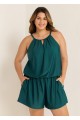 Curvy Green High Neck Hollow With Pocket 1 Piece Bathing Suits Romper One Piece Swimsuit