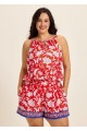 Curvy Red Floral Keyhole Neck Flattering Pocket Women's Swimsuit One Piece Swim Romper