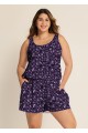 Purple Floral Modest Wide Straps Pocket Plus Size Women's Swimsuit One Piece Swim Romper