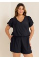 Black Short Sleeves Pocket Curvy 1 Piece Bathing Suits Romper One Piece Swimsuit