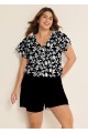 Plus Size Black Floral Upf50+ Short Sleeves Modest Pocket Swimsuit One Piece Swim Romper