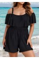 Plus Size Black Off The Shoulder Ruffles 1 Piece Bathing Suits Romper One Piece Swimsuit