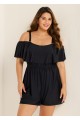 Plus Size Black Off The Shoulder Ruffles 1 Piece Bathing Suits Romper One Piece Swimsuit