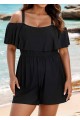 Plus Size Black Off The Shoulder Ruffles 1 Piece Bathing Suits Romper One Piece Swimsuit