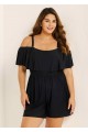 Plus Size Black Off The Shoulder Ruffles 1 Piece Bathing Suits Romper One Piece Swimsuit