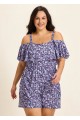 Purle Floral Print Flattering Off Shoulder Ruffled Plus Size Swimsuit One Piece Swim Romper