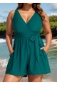 Green Pocket Lace Up Curvy 1 Piece Bathing Suits One Piece Swimwear