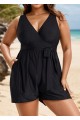 Plus Size Black Pocket Lace Up 1 Piece Bathing Suits One Piece Swimwear