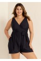 Plus Size Black Pocket Lace Up 1 Piece Bathing Suits One Piece Swimwear