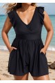 Plus Size Black Twisted Front Ruffled One Piece Swimsuit Swim Romper