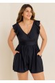 Plus Size Black Twisted Front Ruffled One Piece Swimsuit Swim Romper