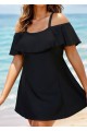 Plus Size Black Tummy Control Stylish One Piece Swimdress