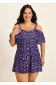 Purple Floral Off The Shoulder Flattering Plus Size Women's Swimsuit One Piece Swim Romper
