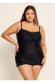 Solid Black Ruched Twisted Front Sexy One Piece Swimdress