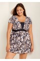 Black Floral Vintage Curvy Swimwear Bathing Suits Swimdress Top