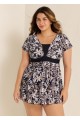 Black Floral Vintage Curvy Swimwear Bathing Suits Swimdress Top