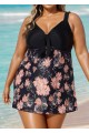 Charming Plus Size Pink Floral Print Knot Front One Piece Swimdress