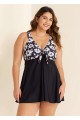Trendy Black Floral Print Tie Front One Piece Swimsuit