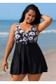 Trendy Black Floral Print Tie Front One Piece Swimsuit