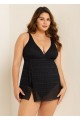 Black Crochet Side Slit V-Neck Graceful One Piece Swimdress