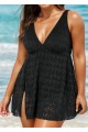 Black Crochet Side Slit V-Neck Graceful Swimdress