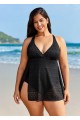 Black Crochet Side Slit V-Neck Graceful One Piece Swimdress