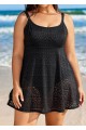 Black Scoopneck Crochet Tummy Control One Piece Swimdress