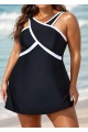Black And White Cross Front High Neck One Piece Swimdress