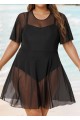 Plus Size Black High Neck Mesh Sleeves One Piece Swimdress