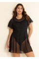 Plus Size Black High Neck Mesh Sleeves One Piece Swimdress