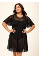 Plus Size Black High Neck Mesh Sleeves One Piece Swimdress