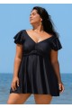 Stylish V Neck Ruffle Sleeves Swimdress Top