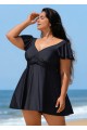 Stylish V Neck Ruffle Sleeves Swimdress Top