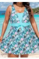 Charming Plus Size Green Tropical Floral Knot Front One Piece Swimdress