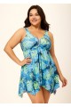 Green Vintage Floral Print Modest Swim Dress Set