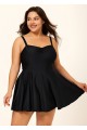 Black V Neck Ruched Plus Size Modest Swimdress Swimsuit Top