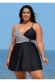 Black And White V Neck Striped Wrap One Piece Swimdress