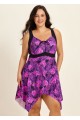 Purle Tropical Leaf Modest Drawstring Asymmetrical Hem Curvy Swimsuit One Piece Swimdress
