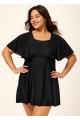Black Ruffle Sleeves Square Neck Modest Plus Size Swimdress Swimsuit Top