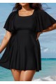 Black Ruffle Sleeves Square Neck Modest Plus Size Swimdress Swimsuit Top