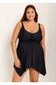 Black Criss Cross Front detail Asymmetrical Hem Swimdress Top